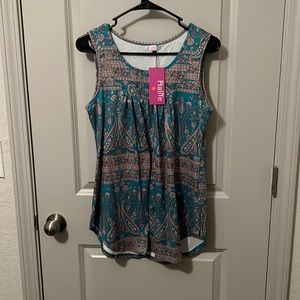 Teal and cream paisley tank top